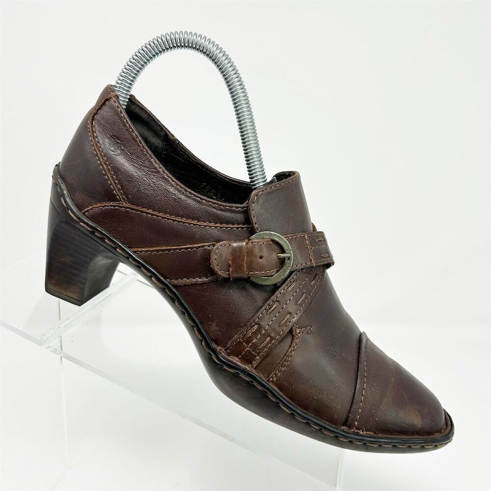 Josef Seibel Brown Leather Brogue Heeled Loafers Size 37 (Us 6-6.5) Casual